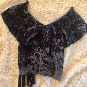 Zara Navy Blue velvet Top with Bow